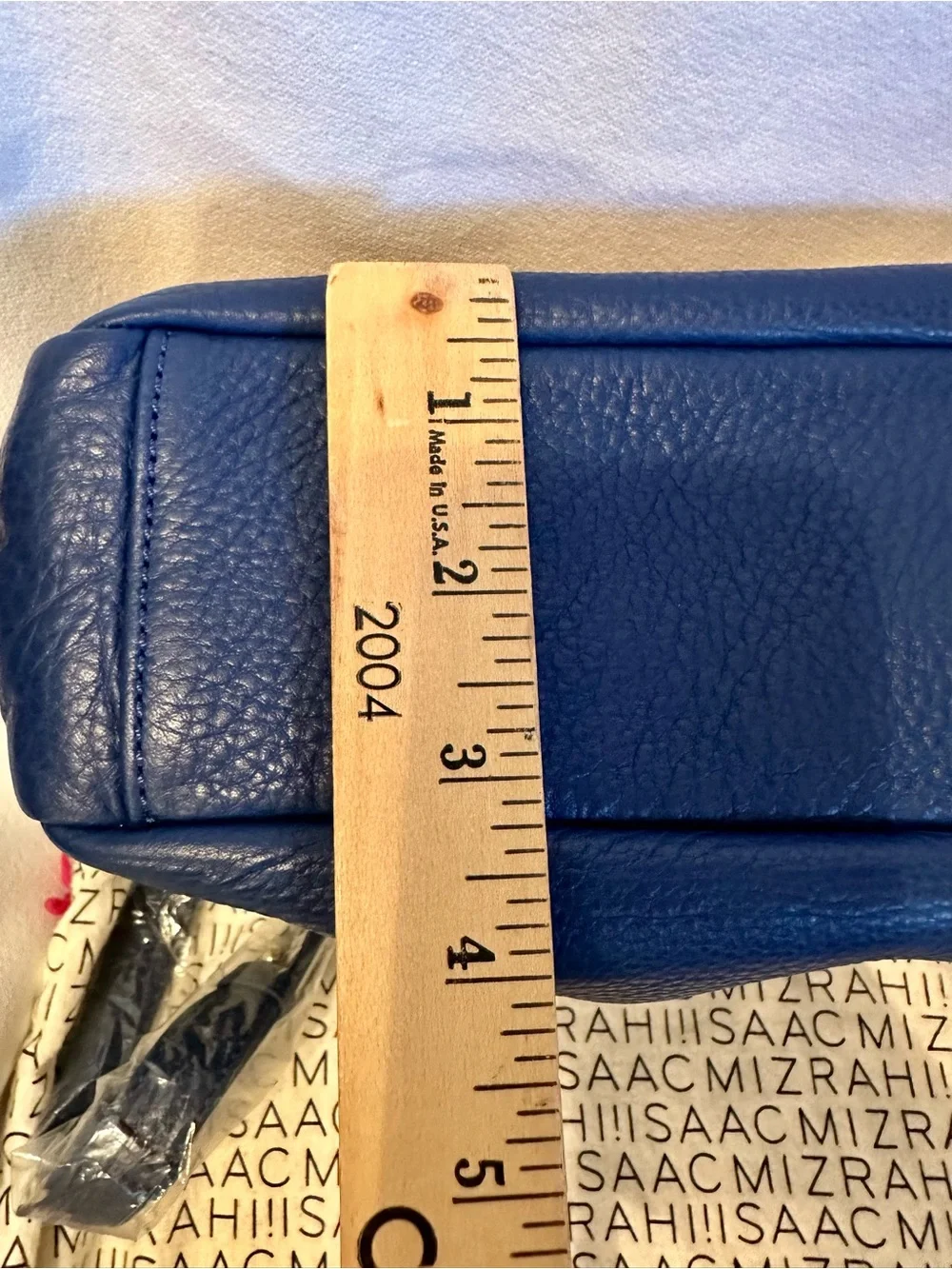 Isaac Mizrahi Tan and Navy Leather Satchel with Tassel Charm and Top Handle